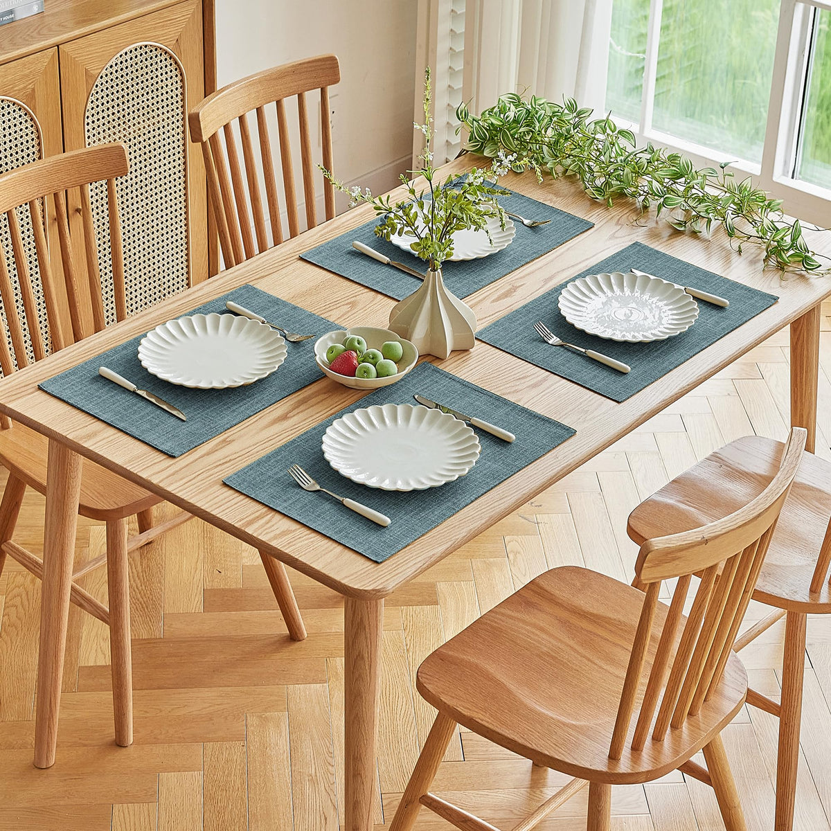 Softalker Faux Linen Cloth Placemats Set of 6-12 x 18 Inch, Light Grey