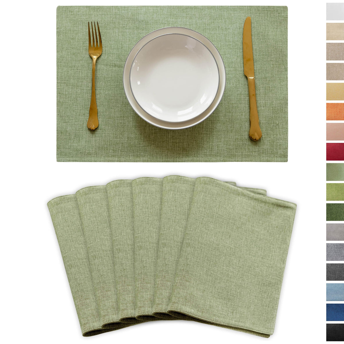 Demetex Cloth Placemats Green Set of 4 Vintage Textured Linen Place Mats Heat Resistant Plate Placemat for Kitchen Dinning Table, Green