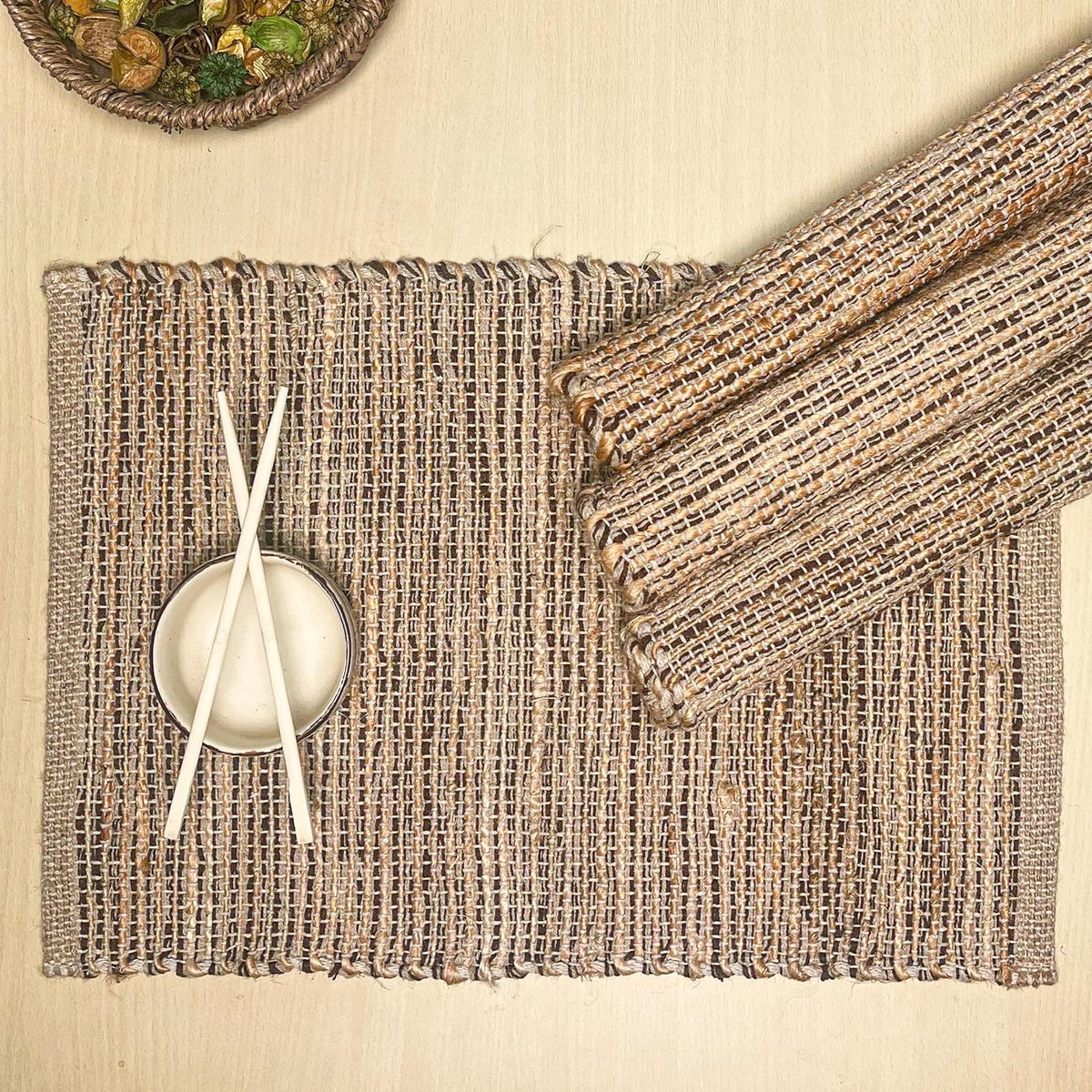 Chardin Home Natural Jute & Aqua Turquoise Placemats, Set of 4 – Rustic Handmade Boho Table Mats, 13x19 in Dining Table Placemats - Kitchen, Everyday Meals, Holidays, Farmhouse or Modern Table Décor