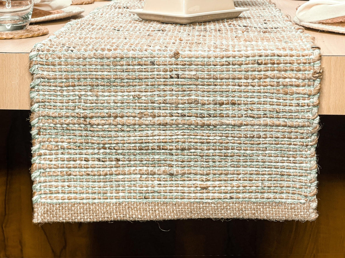 Chardin Home Natural Jute & Aqua Turquoise Placemats, Set of 4 – Rustic Handmade Boho Table Mats, 13x19 in Dining Table Placemats - Kitchen, Everyday Meals, Holidays, Farmhouse or Modern Table Décor