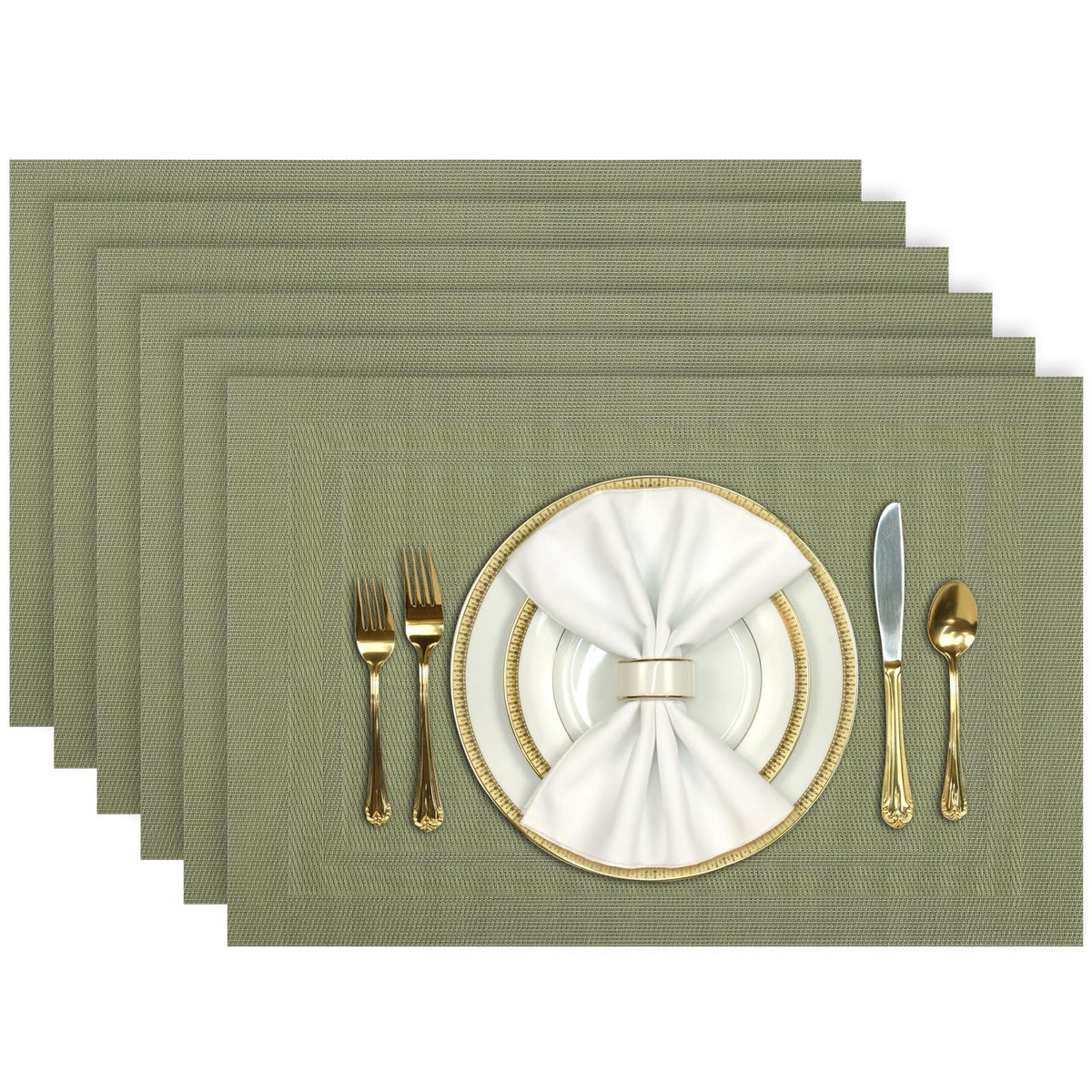 Aofmee Placemats, Placemats Set of 6, Heat Resistant Place Mats, Washable PVC Table Mats, Woven Vinyl Plastic Placemats for Dining Table, Non-Slip Stain Resistant Kitchen Table Placemats Easy to Clean