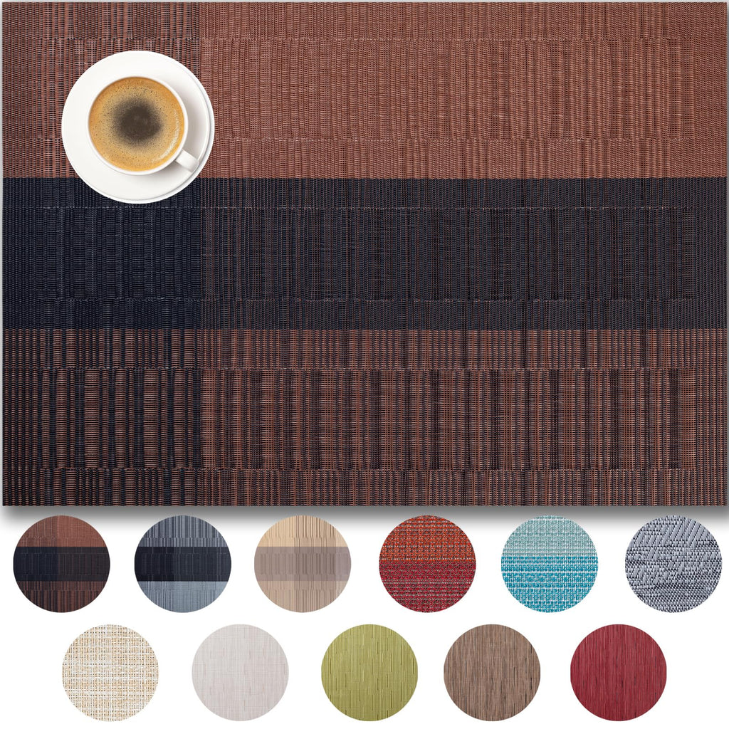 Placemats Set of 4 - Easy Clean Woven Vinyl Placemats for Dining Table, Indoor/Outdoor Place Mats, Washable PVC Table Mats（Caramel）
