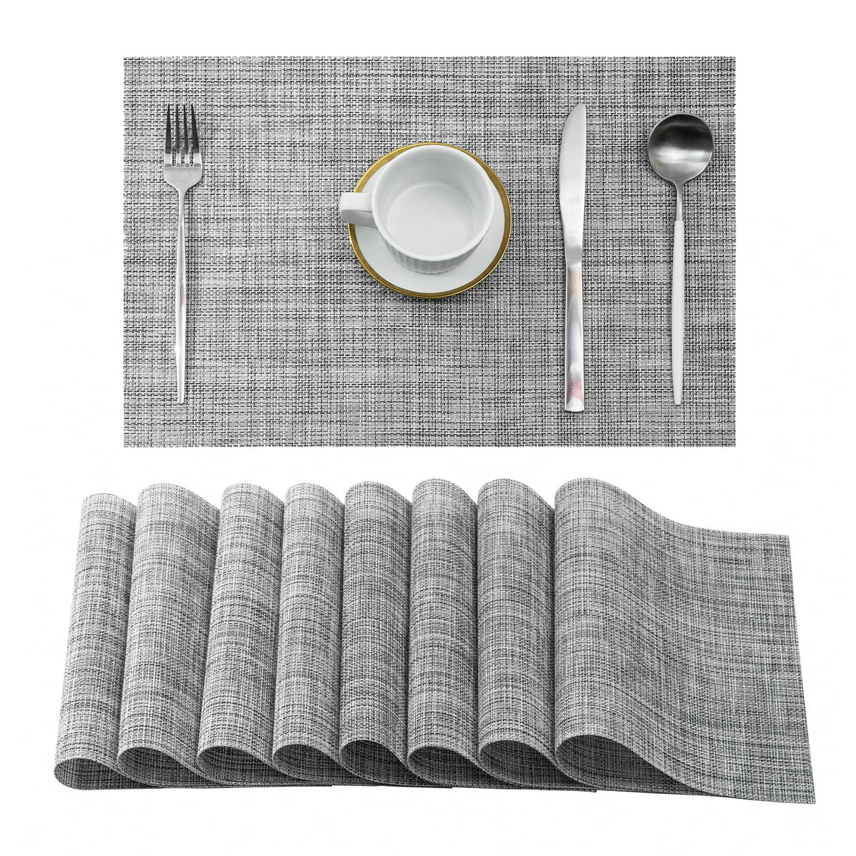 Leetaltree Light Brown Placemats Set of 8 - Heat Resistant Woven Vinyl