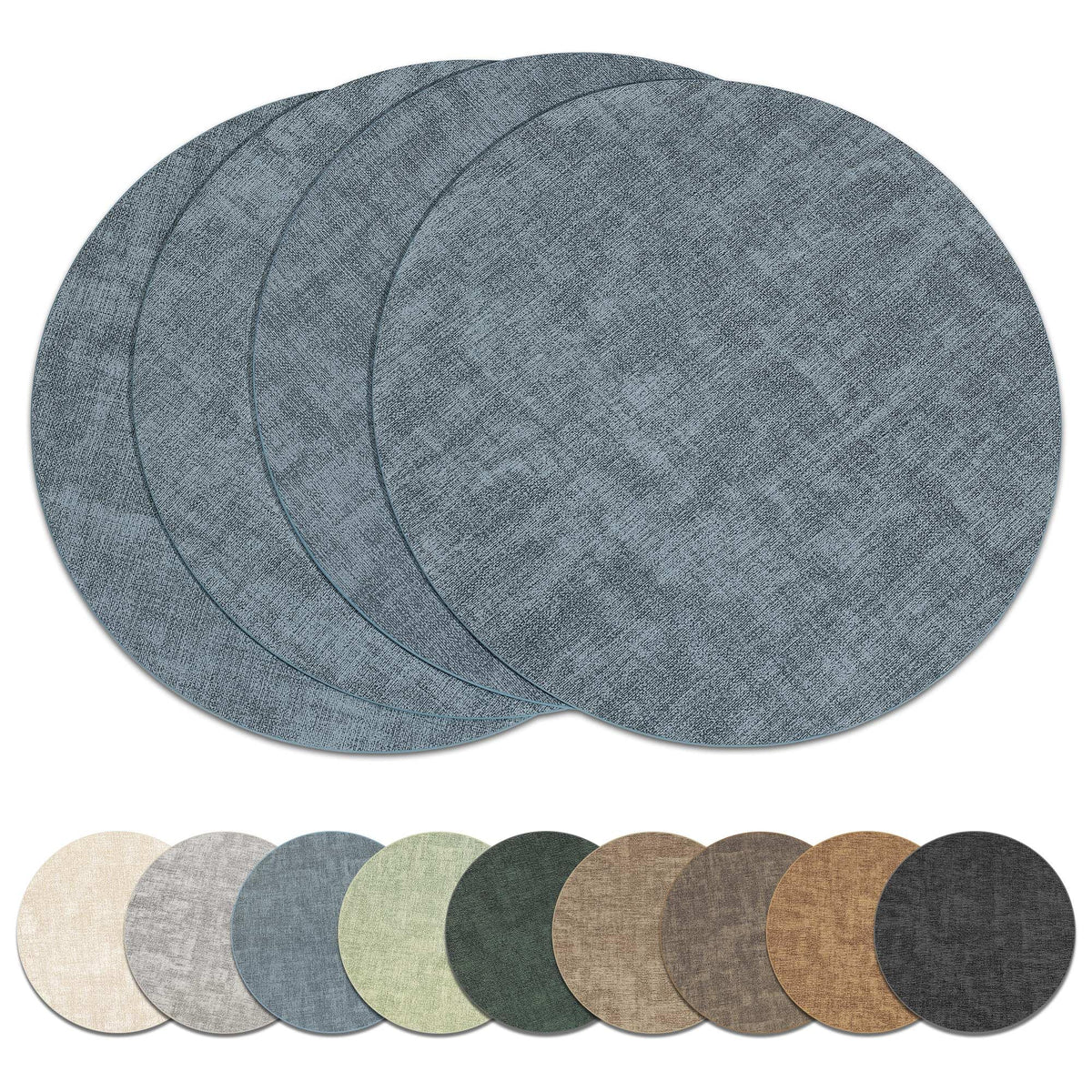 13" Round Placemats Set of 6, Reversible Faux Leather Wipeable Table Mats