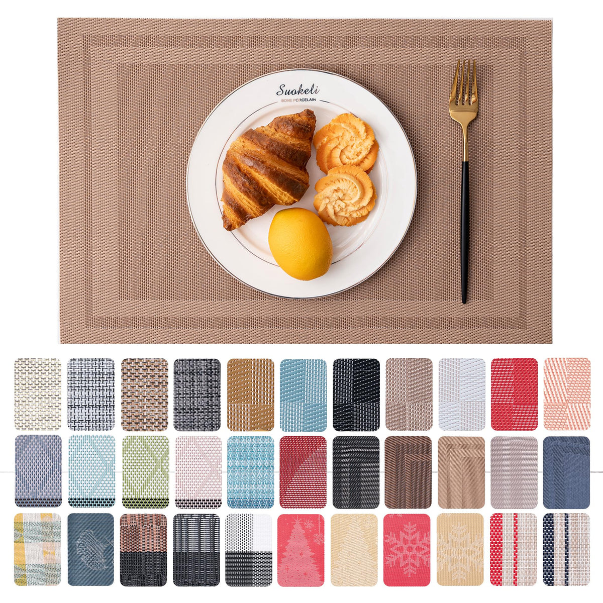 Placemats Set of 4 Washable Indoor(Beige)