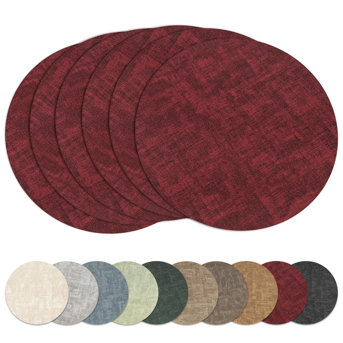 13" Round Placemats Set of 6, Reversible Faux Leather Wipeable Table Mats