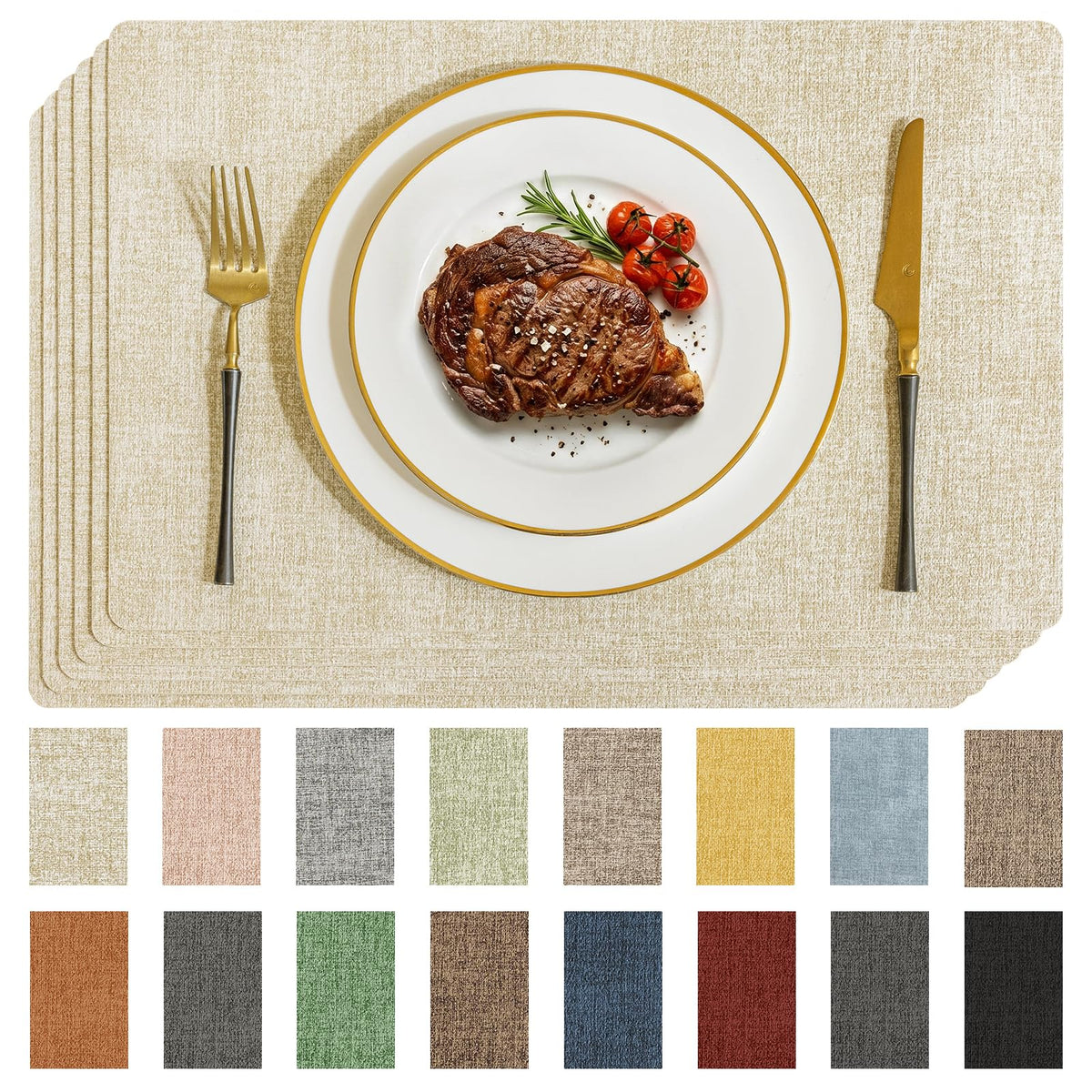 Romanstile Faux Leather Vinyl Placemats Set of 6, Dark Green