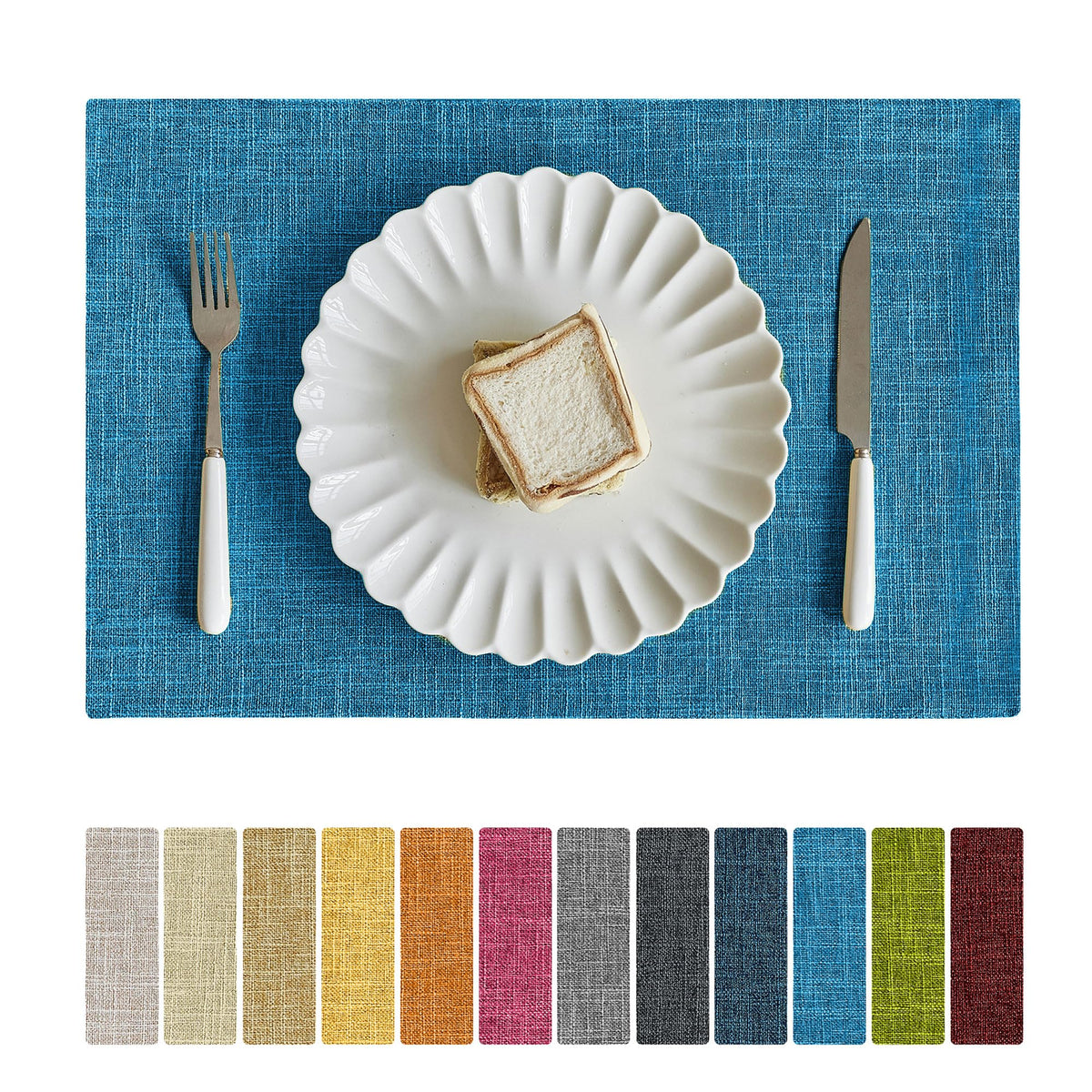 Softalker Faux Linen Cloth Placemats Set of 6-12 x 18 Inch, Light Grey