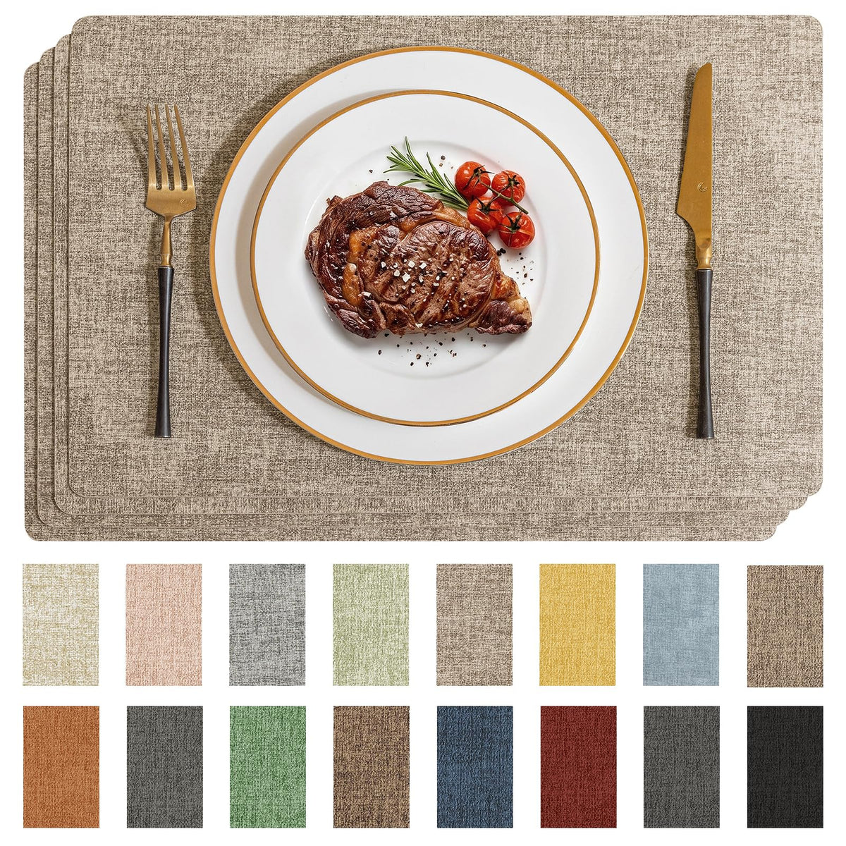 Romanstile Faux Leather Vinyl Placemats Set of 6, Dark Green