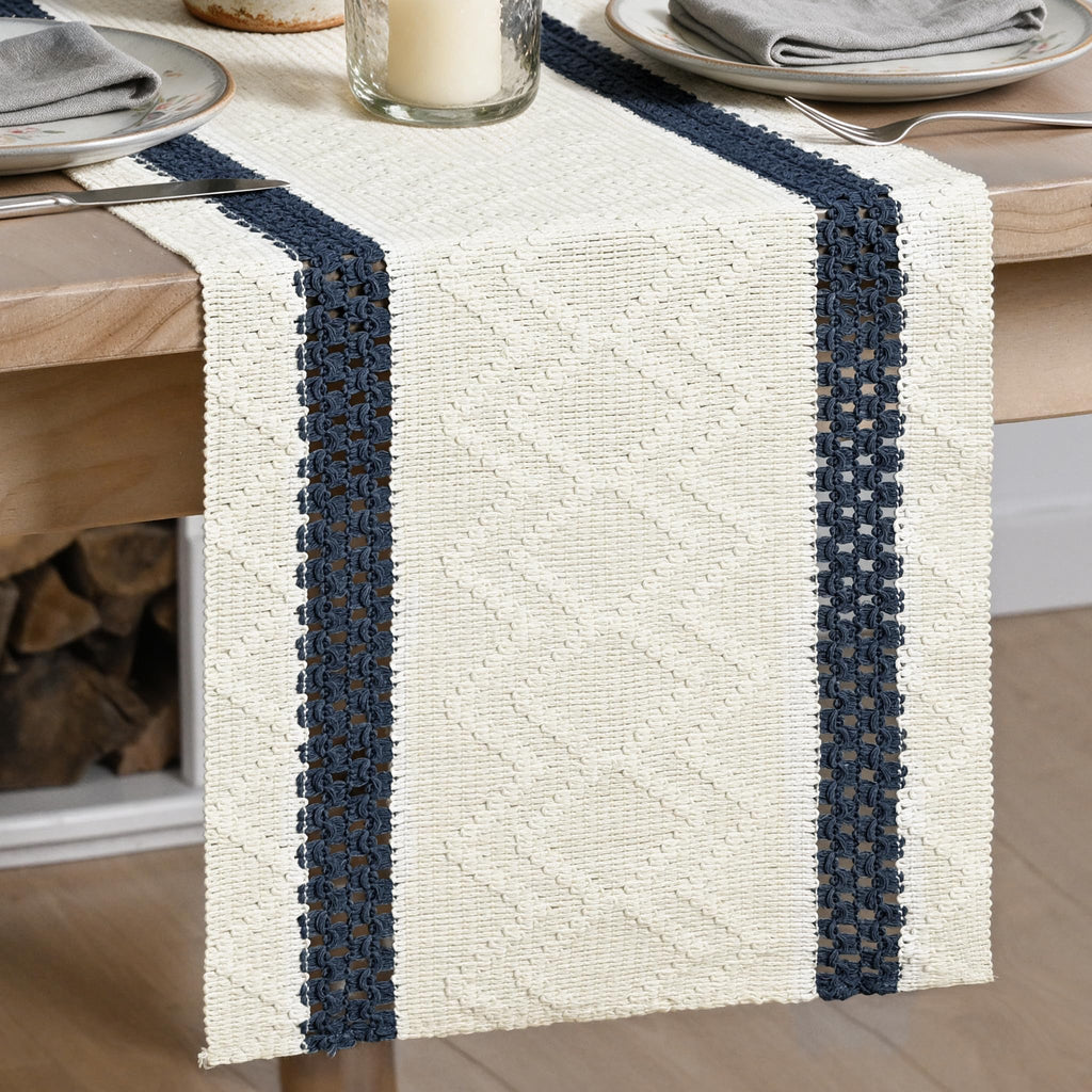 Artoid Mode Black Stripe Woven Rustic Table Runner 12x72 Inch