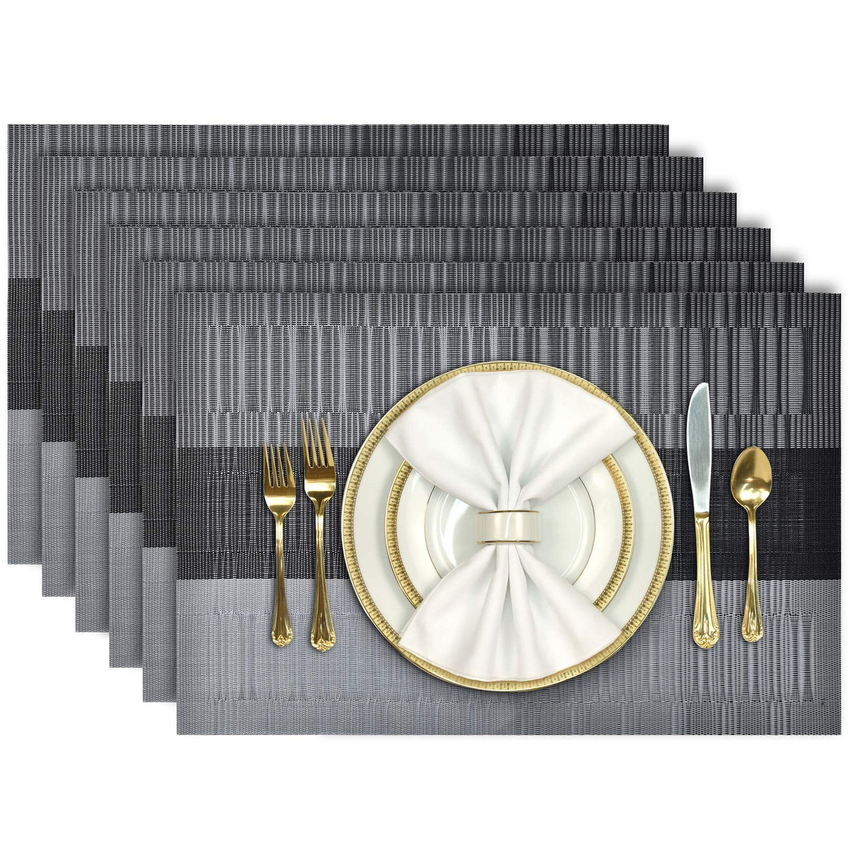Aofmee Placemats, Placemats Set of 6, Heat Resistant Place Mats, Washable PVC Table Mats, Woven Vinyl Plastic Placemats for Dining Table, Non-Slip Stain Resistant Kitchen Table Placemats Easy to Clean