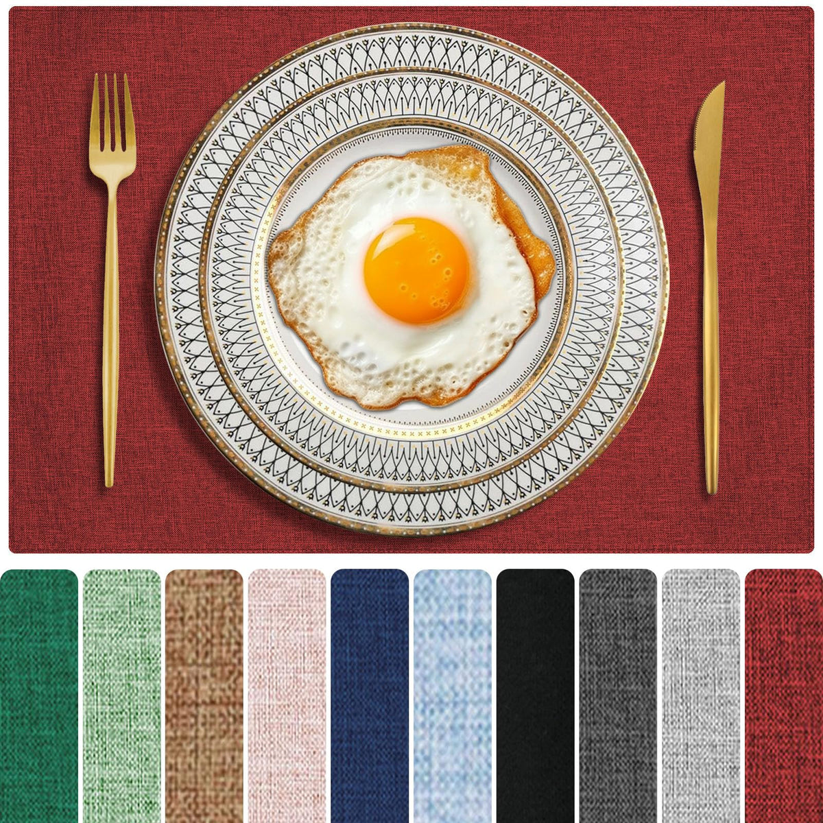Cloth Placemats Set of 6, Cotton Linen Blend Place Mats, Navy Blue