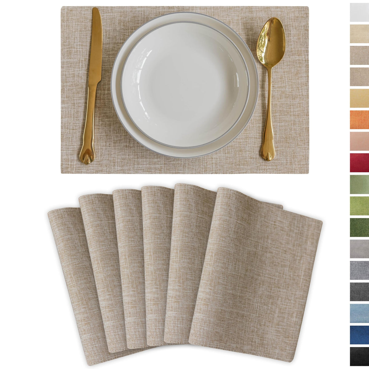 Demetex Cloth Placemats Green Set of 4 Vintage Textured Linen Place Mats Heat Resistant Plate Placemat for Kitchen Dinning Table, Green