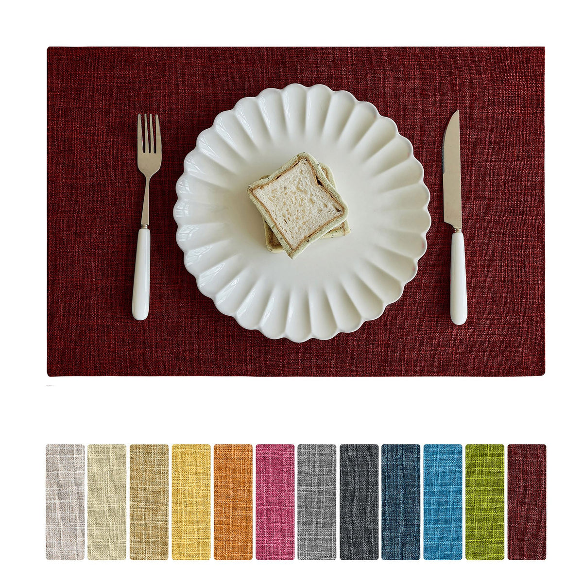 Softalker Faux Linen Cloth Placemats Set of 6-12 x 18 Inch, Light Grey