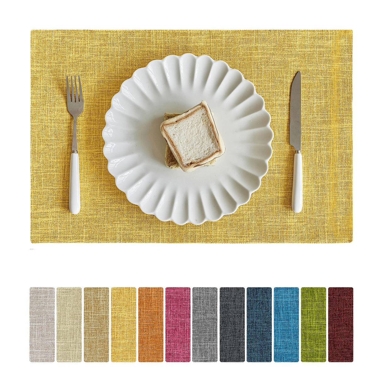 Softalker Faux Linen Cloth Placemats Set of 6-12 x 18 Inch, Light Grey