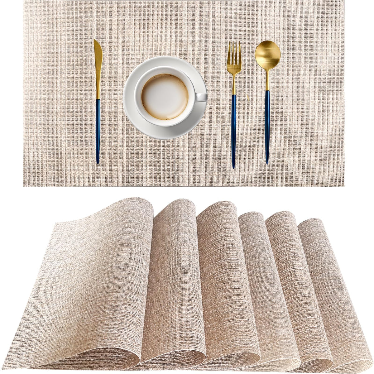 PIGCHCY Placemats,Durable Placemats for Dining Table,Washable Woven Vinyl Kitchen Placemats Set of 4 (Brown)