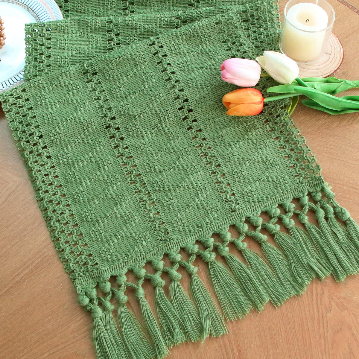 FEXIA Boho Table Runner Fall Burlap Brown Coffee Table Decor 12x72 Inch