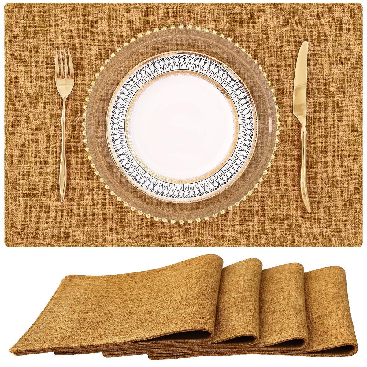 homing Faux Cotton Linen Placemats Set of 6, Cloth Dining Table Mats