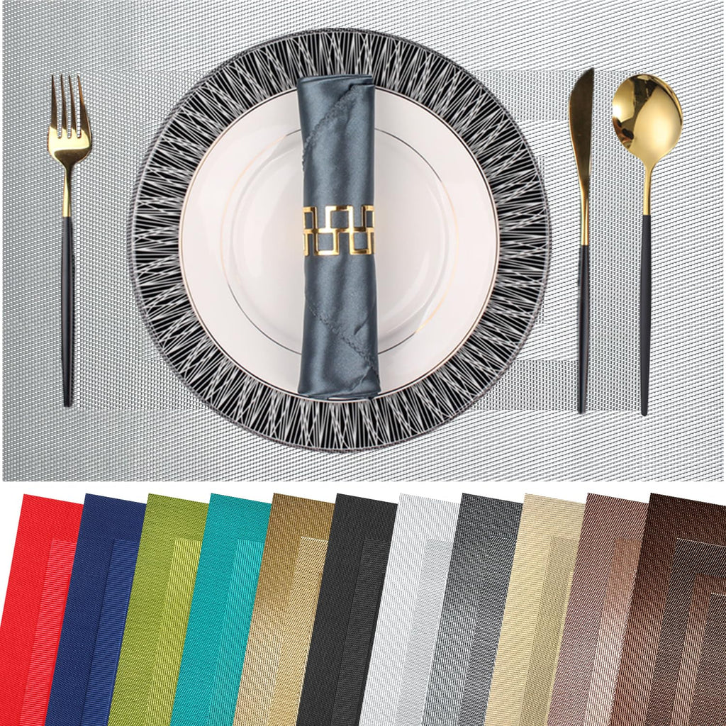 PIGCHCY Placemats,Durable Placemats for Dining Table,Washable Woven Vinyl Kitchen Placemats Set of 4 (Brown)