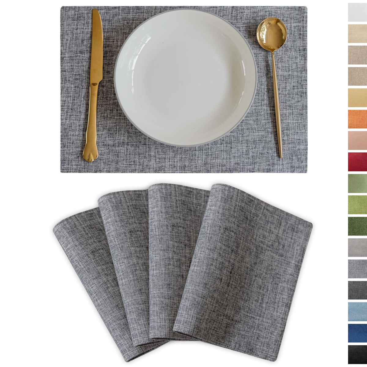 Demetex Cloth Placemats Green Set of 4 Vintage Textured Linen Place Mats Heat Resistant Plate Placemat for Kitchen Dinning Table, Green