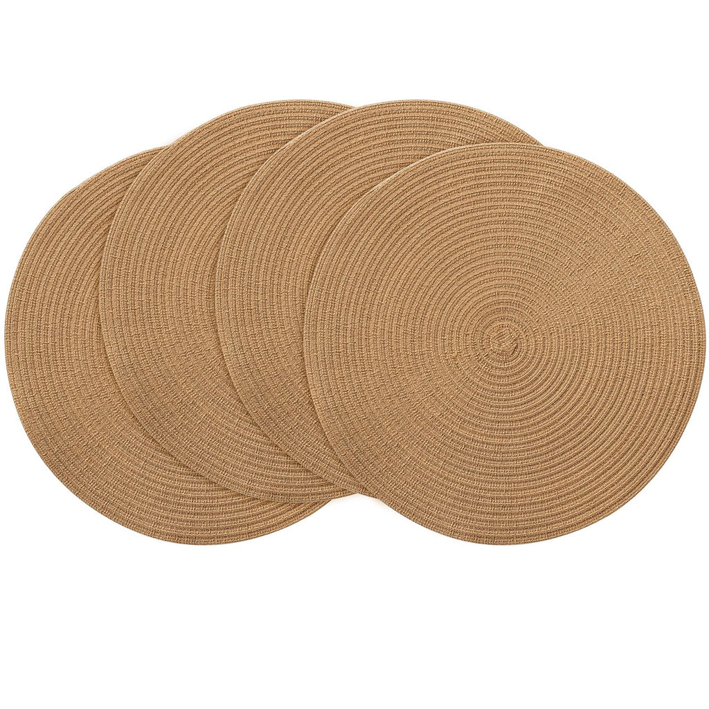Floroom 15 Inch Round Braided Placemats Set of 4, Washable Heat Resistant Cotton Polyester Circle Place Mats for Kitchen Dining Table - Black