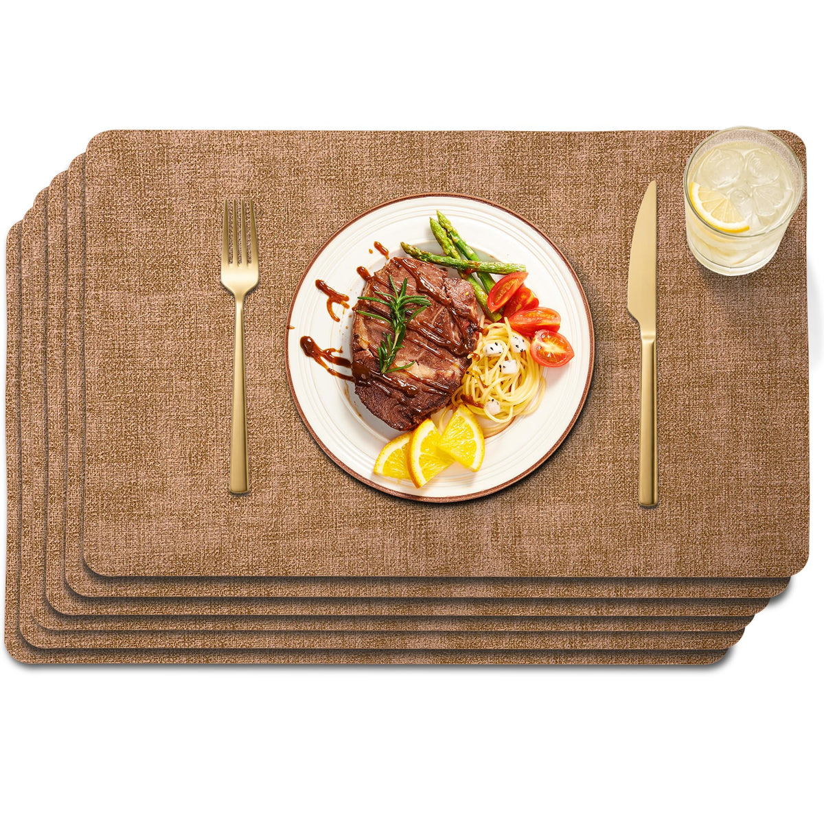 Maxpearl Faux Leather Placemats Set of 6, Easy to Clean, Beige