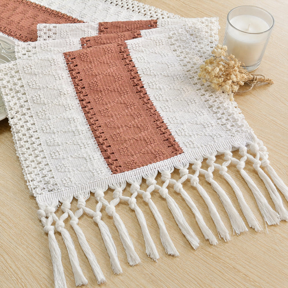 FEXIA Boho Table Runner for Fall Home Decor 12x108 Rustic with Tassels