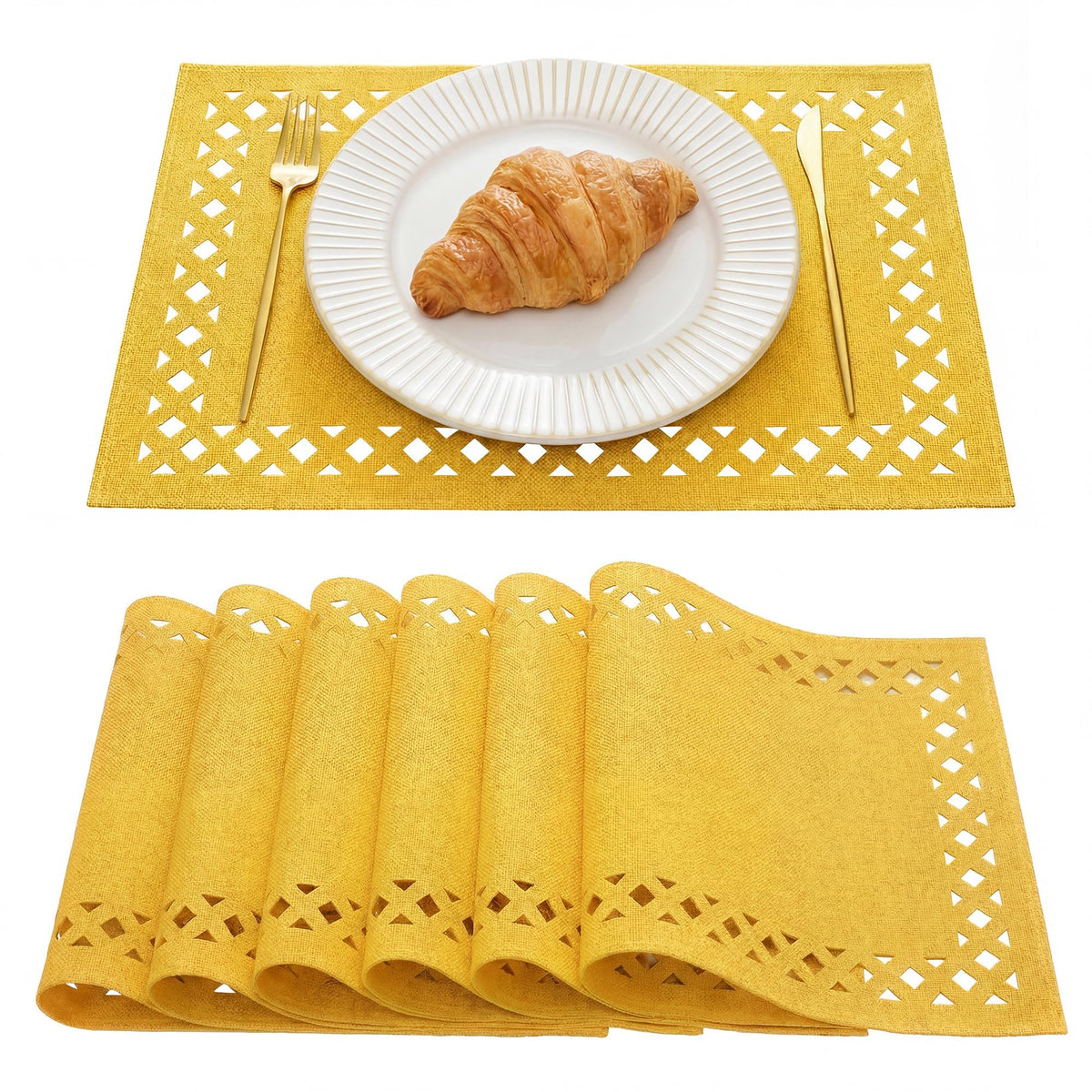 Artoid Mode Farmhouse Placemats Set of 4, Linen Textured Lattice Cutwork Place Mats for Kitchen Dining Table Decor and Outdoor Party, 12 x 18 Inchs, Sage Green