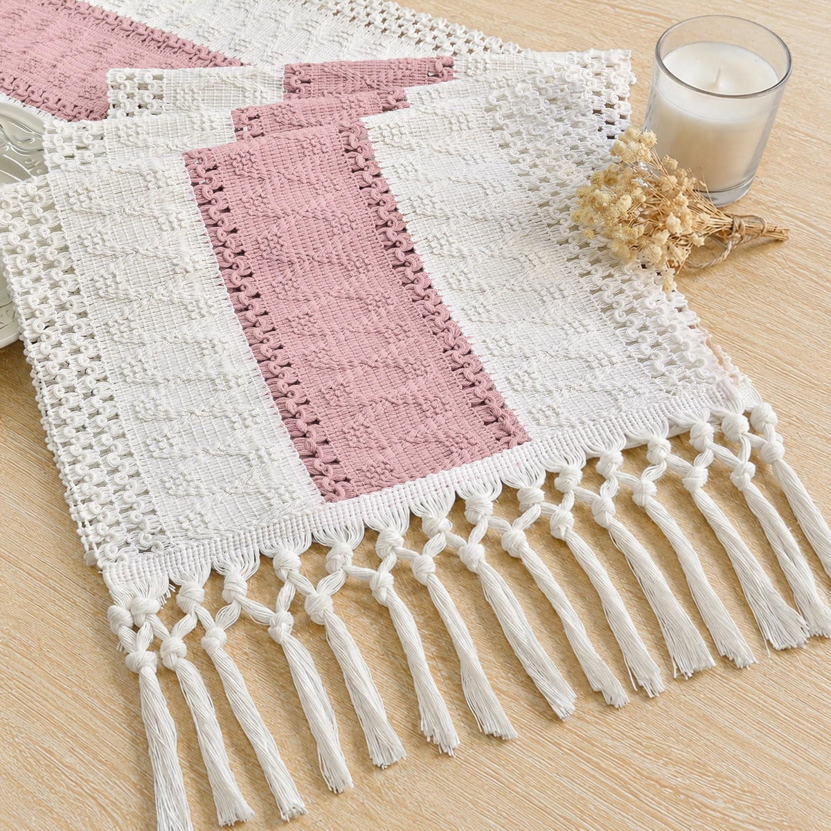 FEXIA Boho Table Runner for Fall Home Decor 12x90 Rustic with Tassels