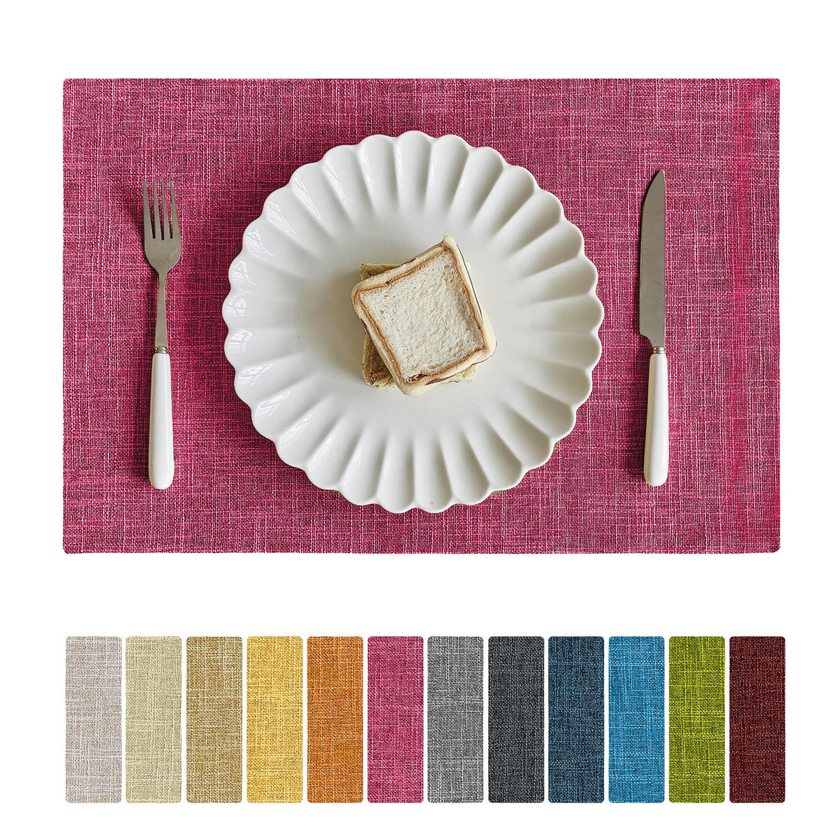 Softalker Faux Linen Cloth Placemats Set of 6-12 x 18 Inch, Light Grey