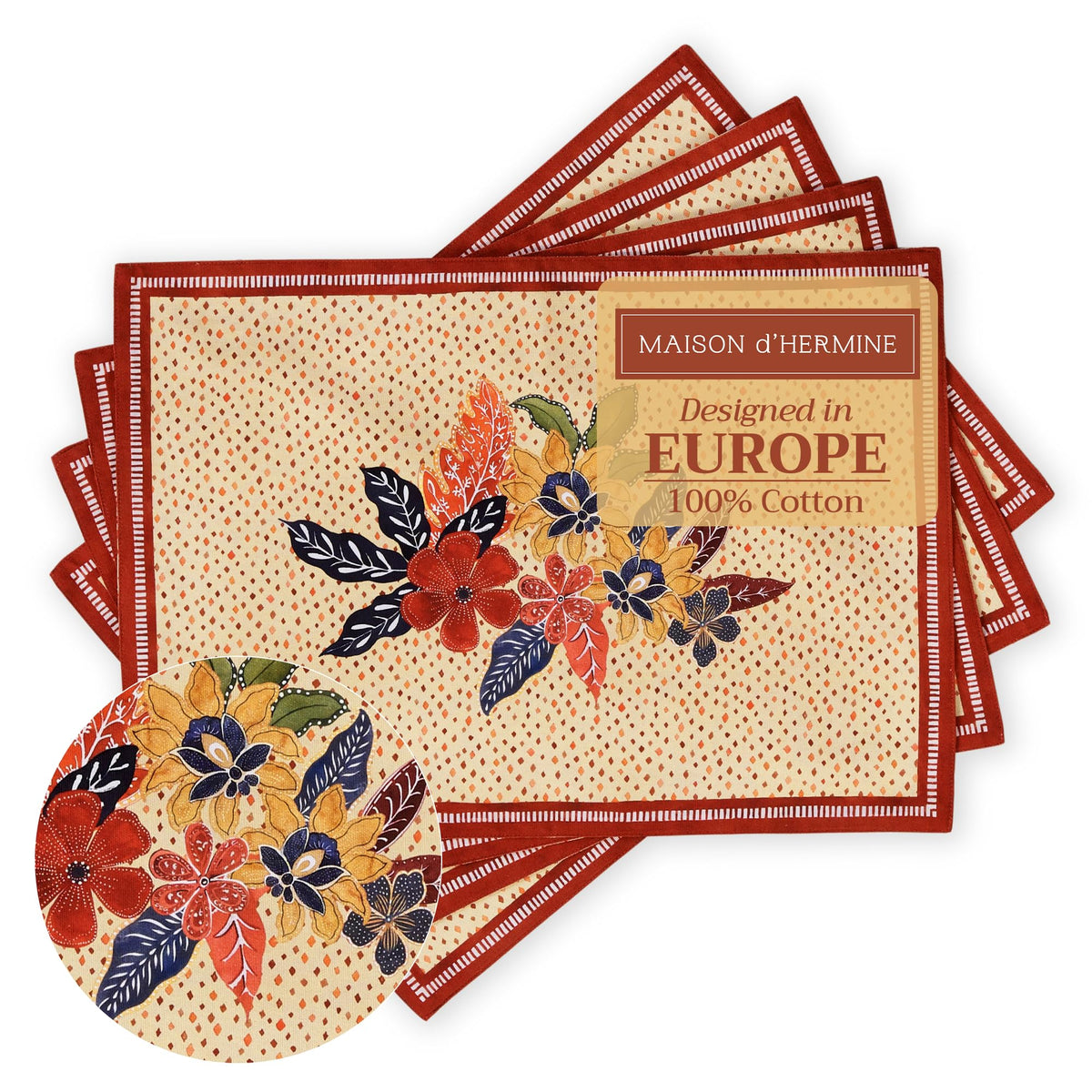 Maison d' Hermine Placemats Set of 4 Reusable 100% Cotton (13"x19")