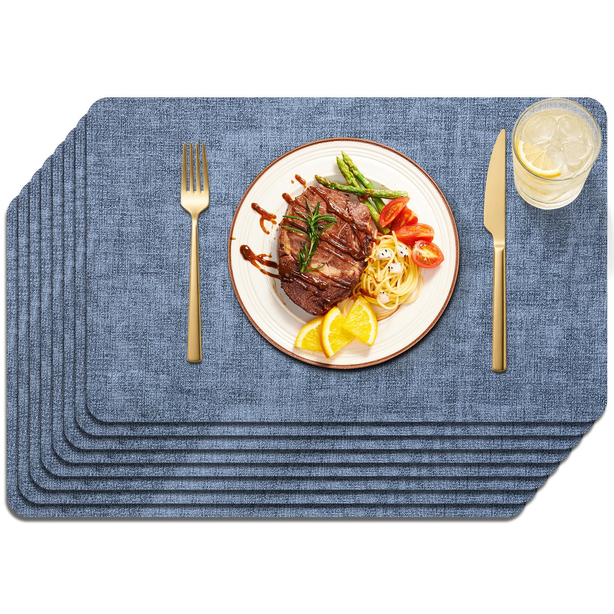 Maxpearl Faux Leather Placemats Set of 6, Easy to Clean, Beige