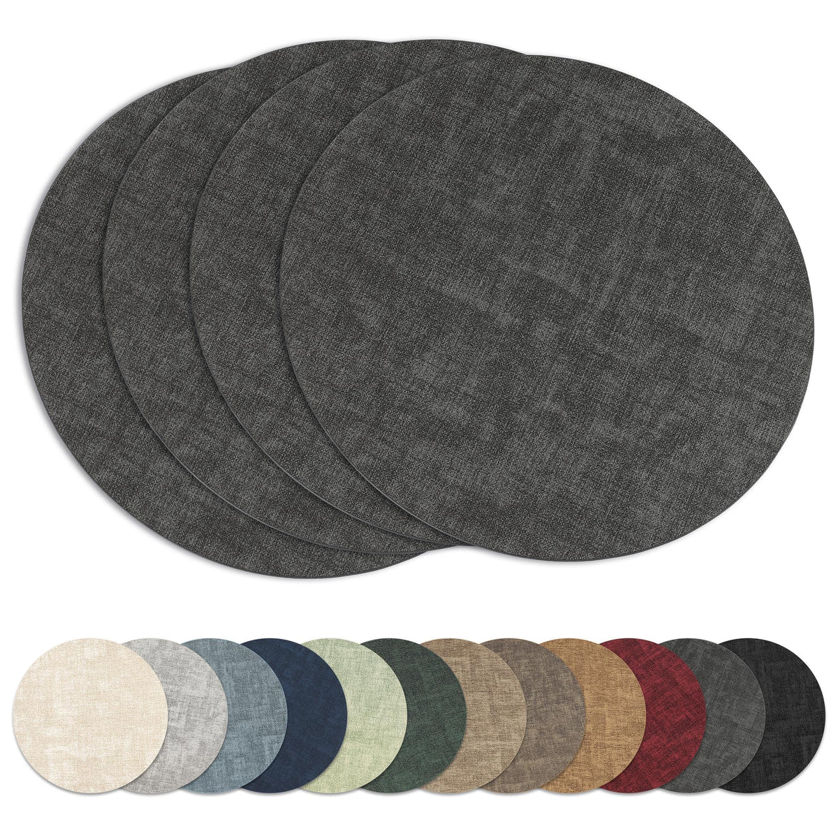 13" Round Placemats Set of 6, Reversible Faux Leather Wipeable Table Mats