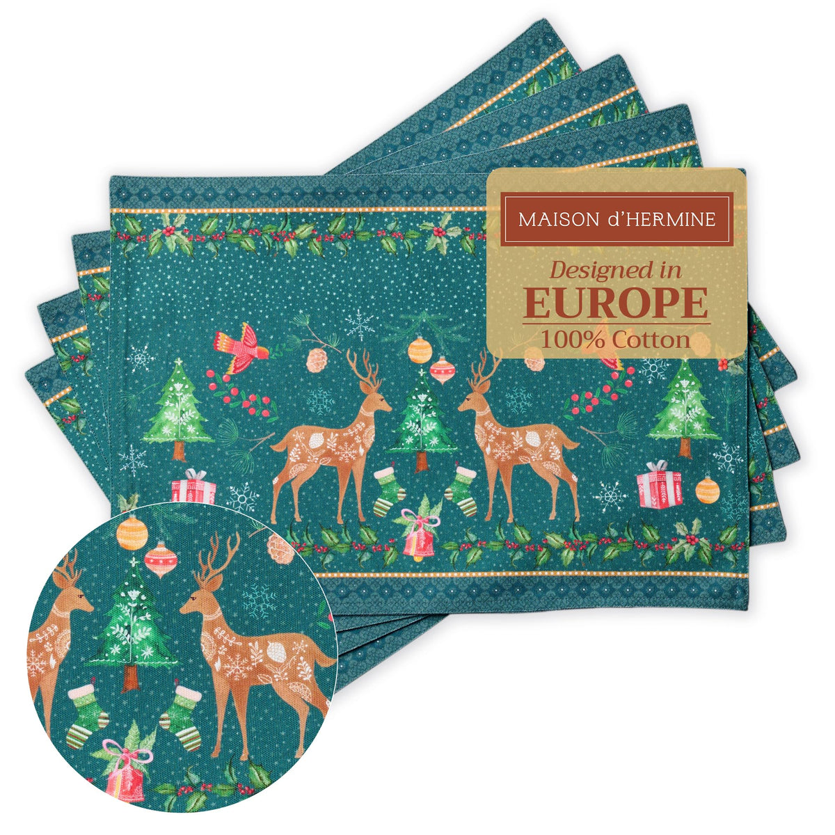 Maison d' Hermine Placemats Set of 4 Reusable 100% Cotton (13"x19")