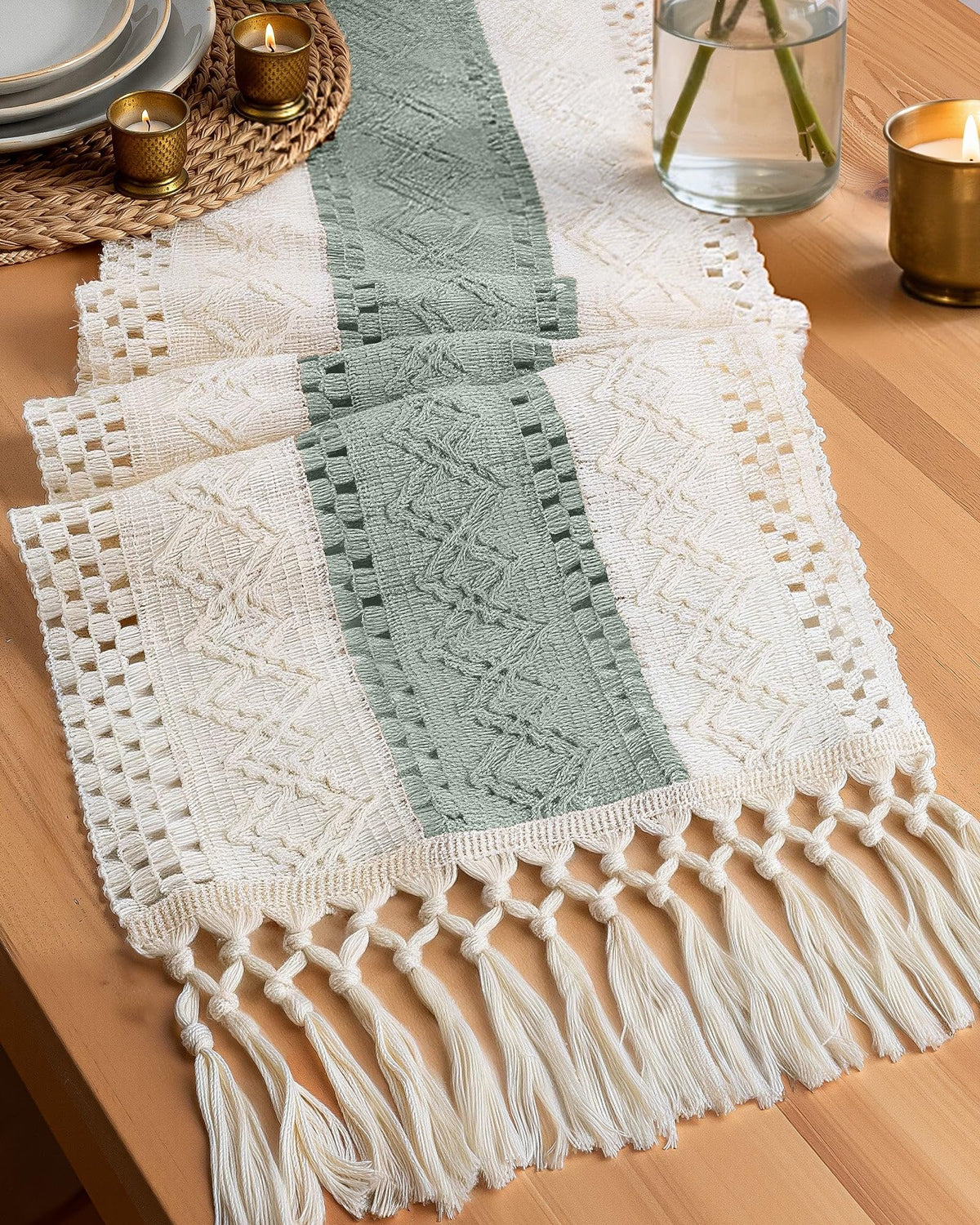 Pureegg Farmhouse Boho Table Runner 12 x 72 Inch, Brown