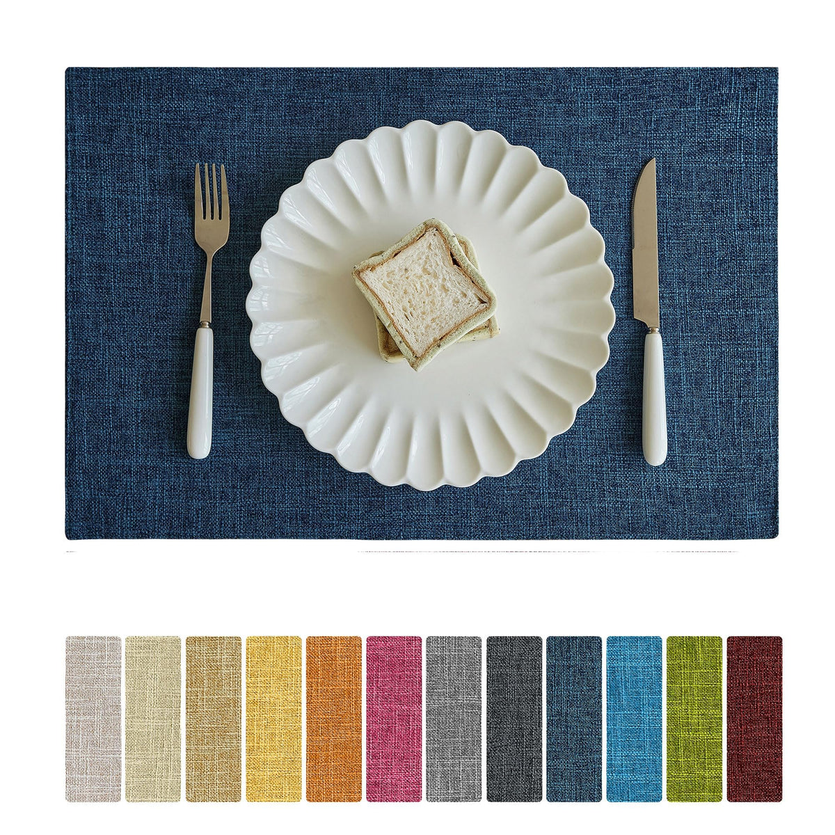 Softalker Faux Linen Cloth Placemats Set of 6-12 x 18 Inch, Light Grey