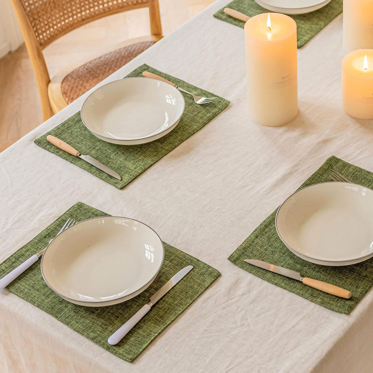Home Brilliant Linen Placemats Set of 4 Heat Resistant Dining Table Cloth Place Mats Kitchen Table Mats Placemats Table Decor, Natural Linen
