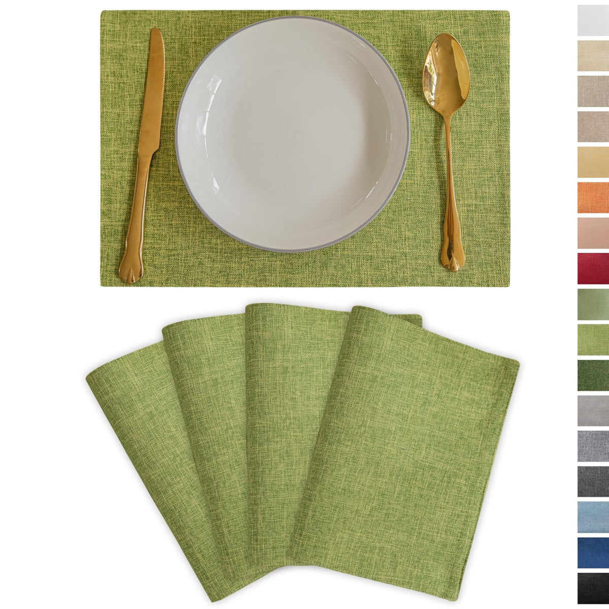 Demetex Cloth Placemats Green Set of 4 Vintage Textured Linen Place Mats Heat Resistant Plate Placemat for Kitchen Dinning Table, Green
