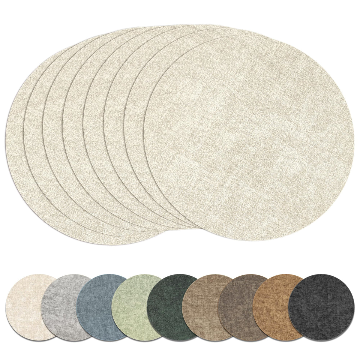 13" Round Placemats Set of 6, Reversible Faux Leather Wipeable Table Mats