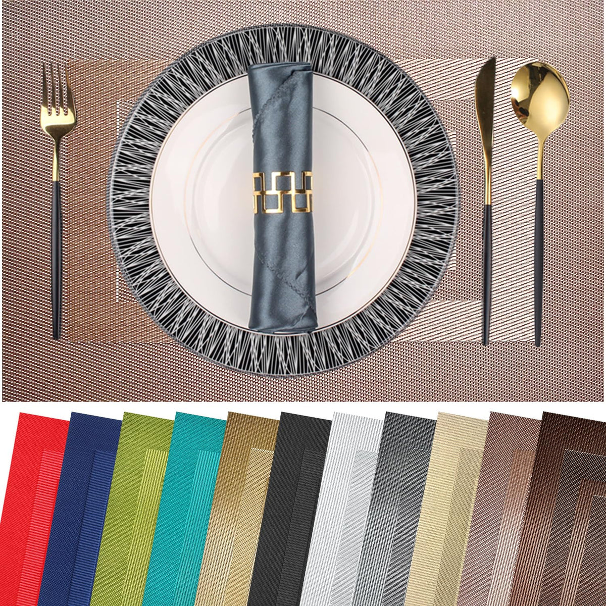 PIGCHCY Placemats,Durable Placemats for Dining Table,Washable Woven Vinyl Kitchen Placemats Set of 4 (Brown)