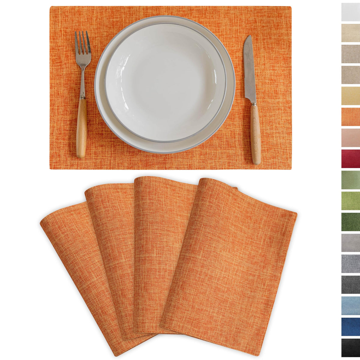 Demetex Cloth Placemats Green Set of 4 Vintage Textured Linen Place Mats Heat Resistant Plate Placemat for Kitchen Dinning Table, Green