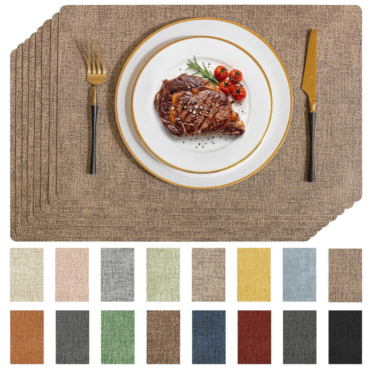 Romanstile Faux Leather Vinyl Placemats Set of 6, Dark Green