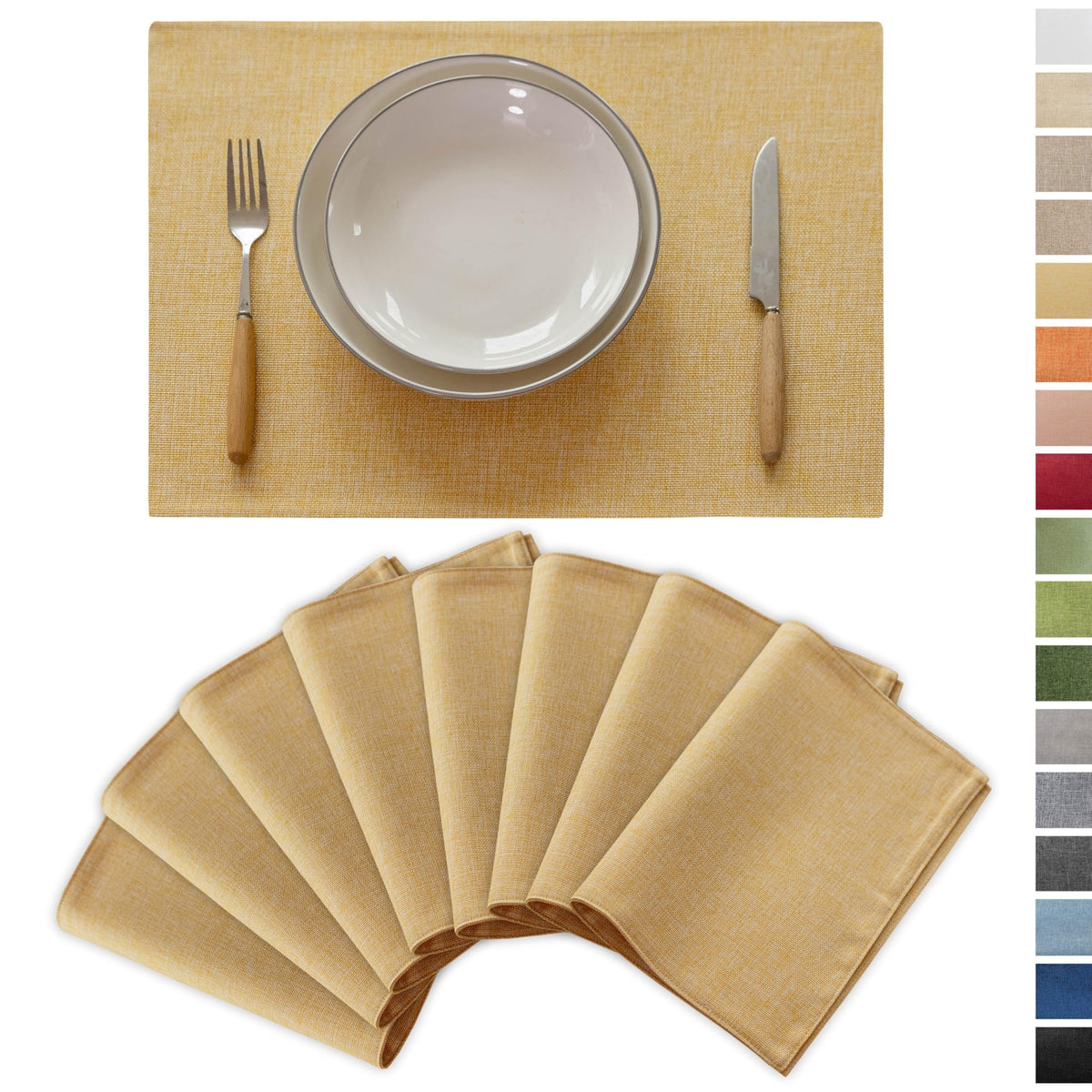 Demetex Cloth Placemats Green Set of 4 Vintage Textured Linen Place Mats Heat Resistant Plate Placemat for Kitchen Dinning Table, Green