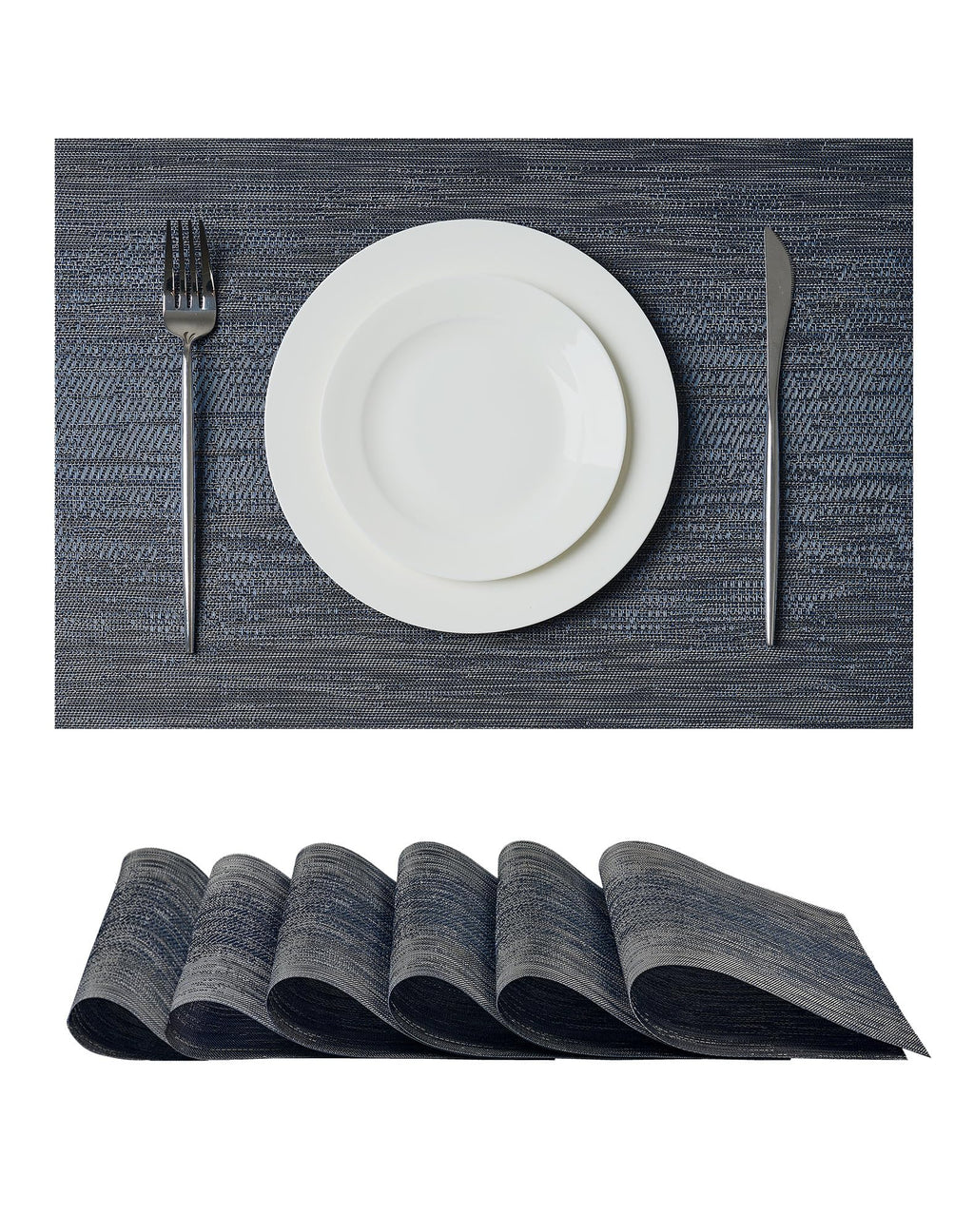 Leetaltree Deep Navy Woven Placemats Set of 6 - Heat Resistant Non-Slip Place mats for Dining Table, Washable Durable PVC Vinyl Woven Table Mats(Deep Navy, 6)