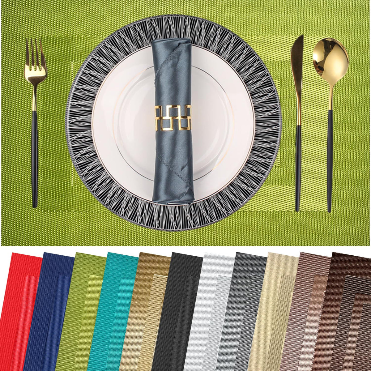 PIGCHCY Placemats,Durable Placemats for Dining Table,Washable Woven Vinyl Kitchen Placemats Set of 4 (Brown)