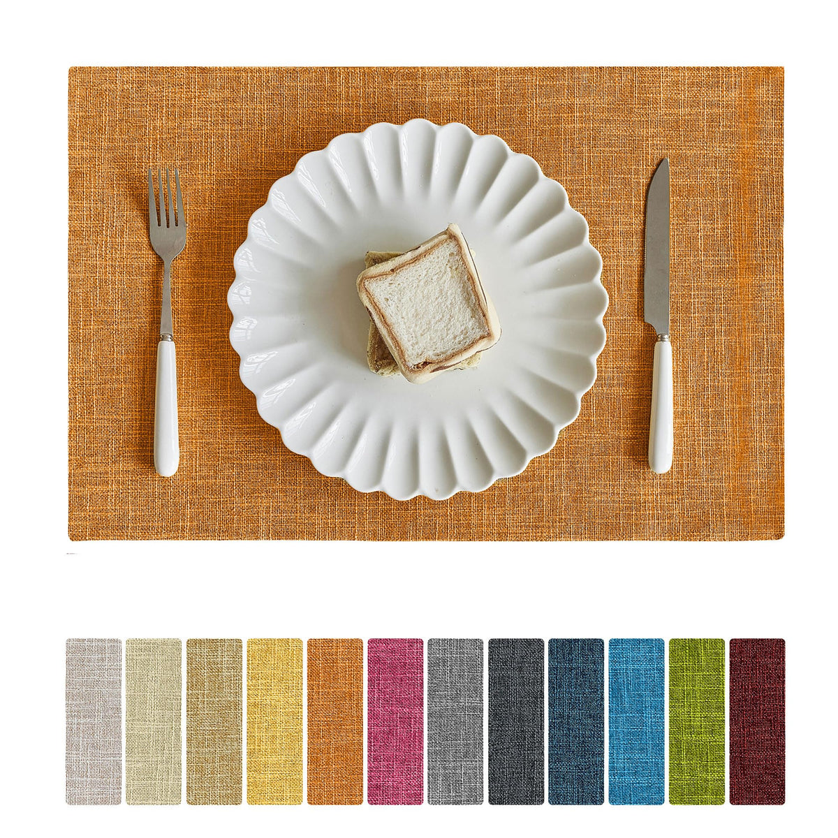 Softalker Faux Linen Cloth Placemats Set of 6-12 x 18 Inch, Light Grey