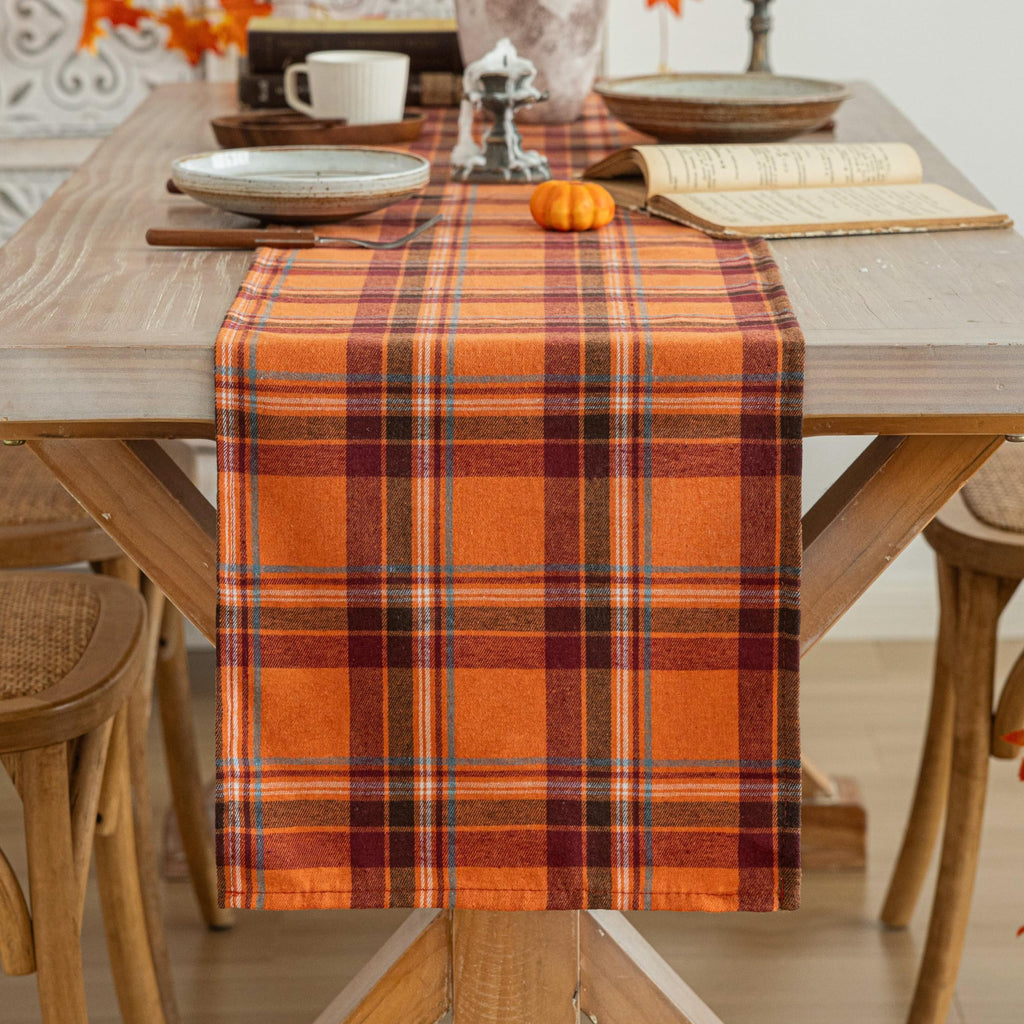 AQOTHES Plaid Fall Thanksgiving Rust Orange Table Runners 36 inches Long