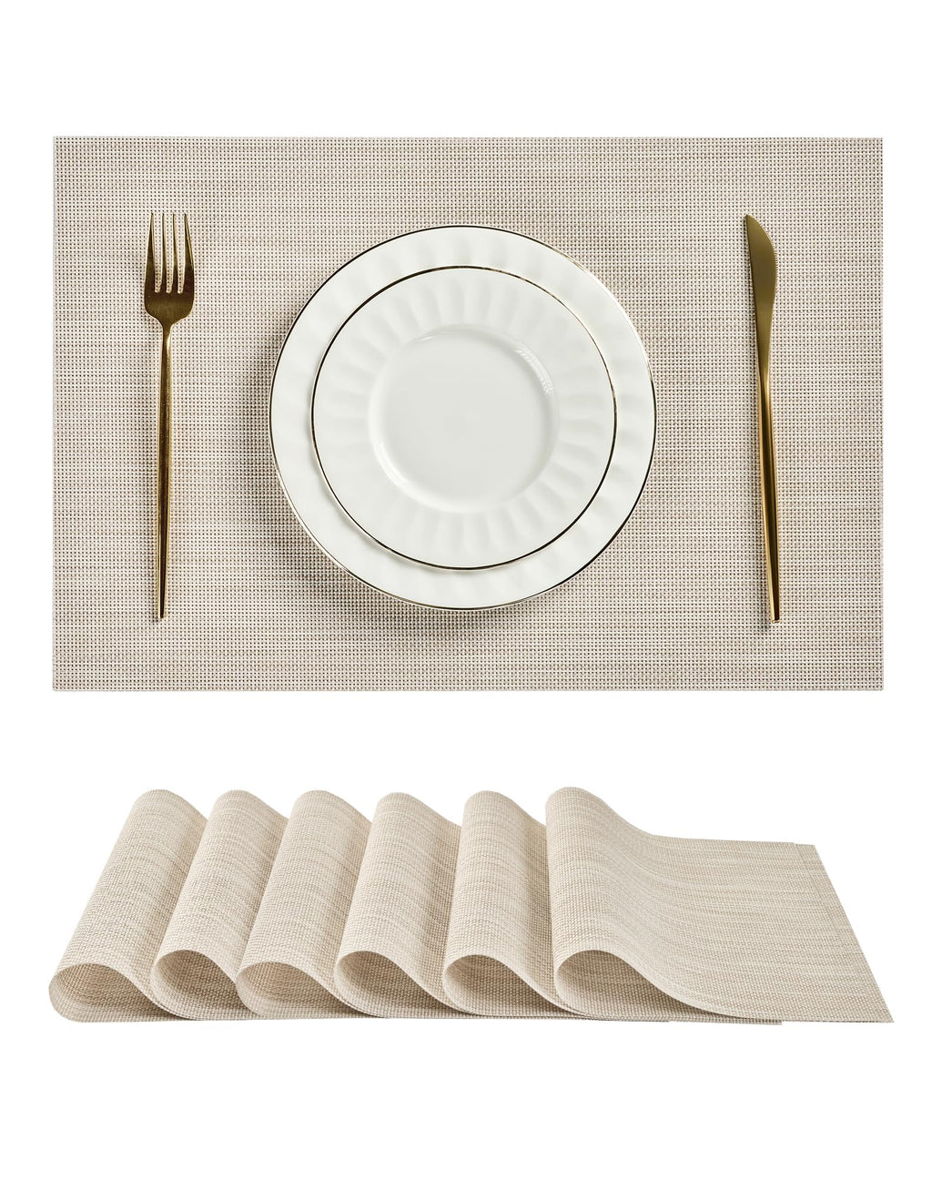Leetaltree Light Brown Placemats Set of 8 - Heat Resistant Woven Vinyl