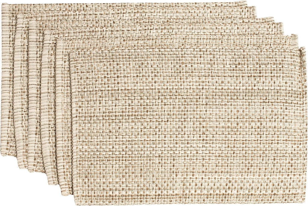 Sweet Home Collection 100% Cotton Placemats for Dining Room Rectangle Two Tone Woven Fabric 13" x 19" Soft Durable Table Mat Set, Set of 6, Eggshell