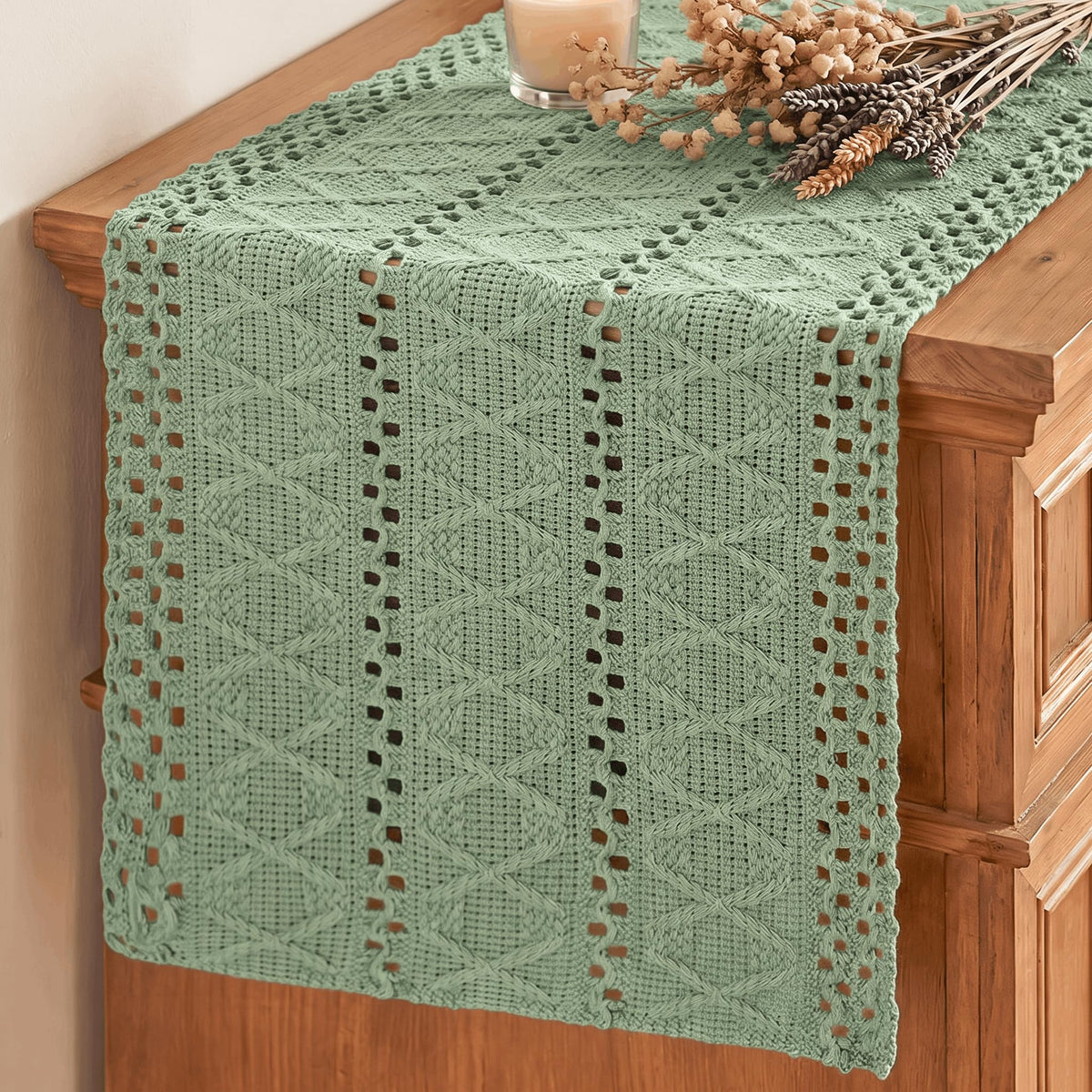 Artoid Mode Beige Woven Farmhouse Hollow Table Runner 12x72 Inch